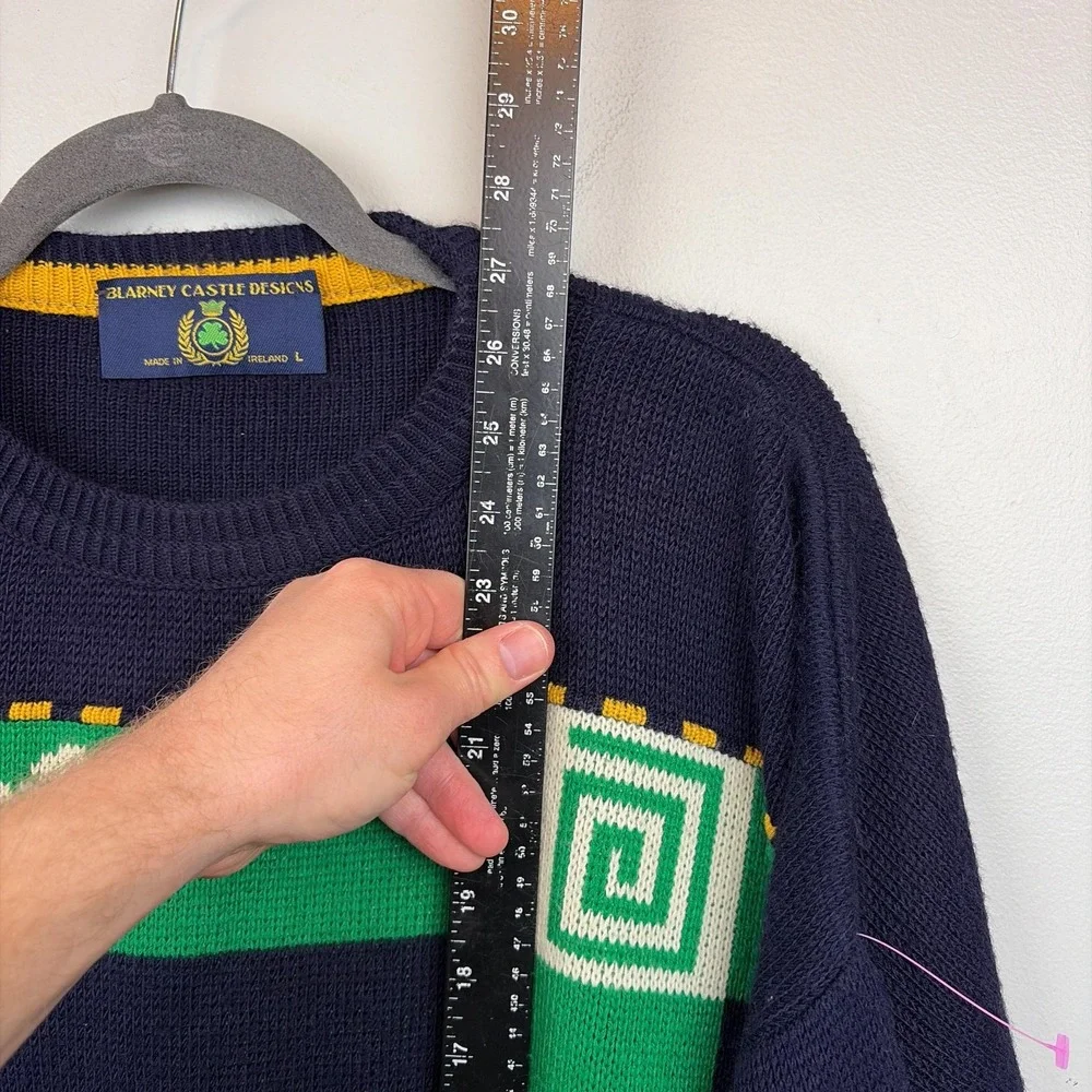 Blarney Castle Designs‎ Sweater Mens Large Blue Ireland Shamrock Knit Pullover
